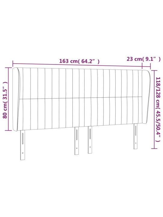 Čelo postele typu ušák tmavě šedé 163x23x118/128 cm textil