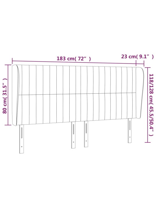 Čelo postele typu ušák modré 183x23x118/128 cm textil