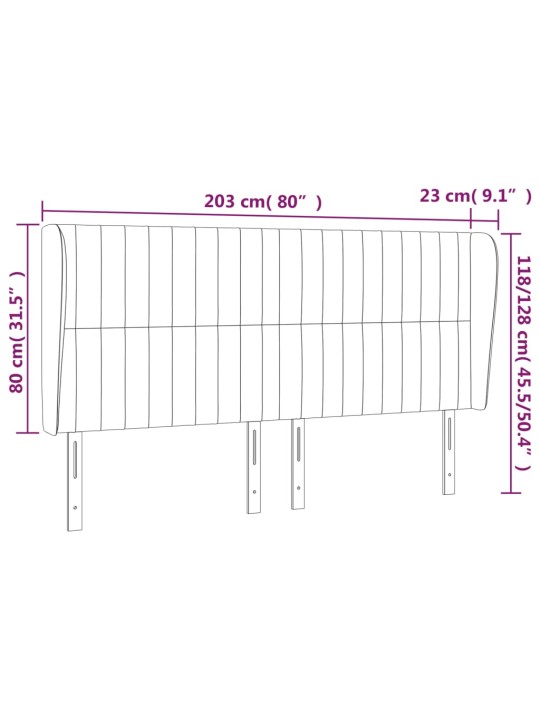 Čelo postele typu ušák tmavě šedé 203x23x118/128 cm textil