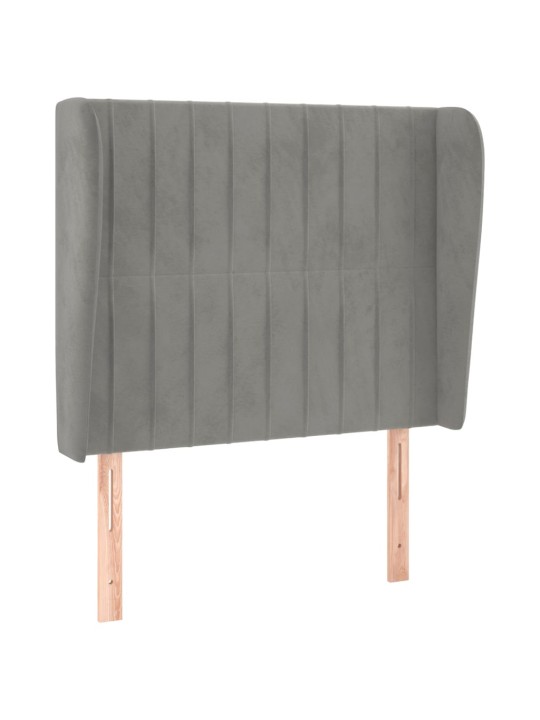 Čelo postele typu ušák světle šedé 83 x 23 x 118/128 cm samet