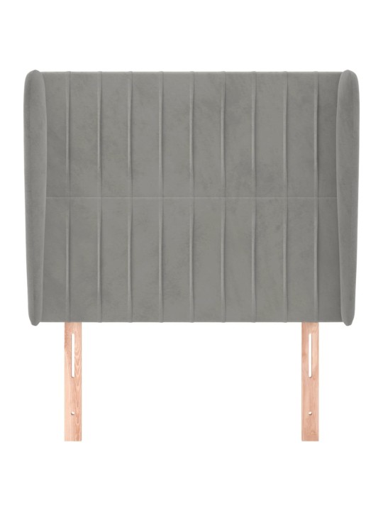 Čelo postele typu ušák světle šedé 83 x 23 x 118/128 cm samet