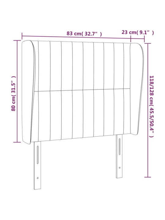 Čelo postele typu ušák tmavě šedé 83 x 23 x 118/128 cm samet