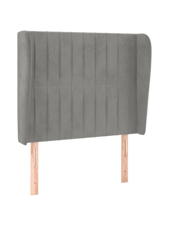 Čelo postele typu ušák světle šedé 93 x 23 x 118/128 cm samet