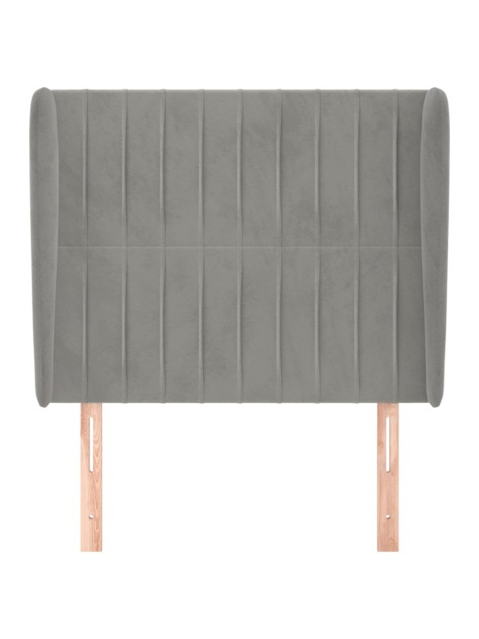 Čelo postele typu ušák světle šedé 93 x 23 x 118/128 cm samet