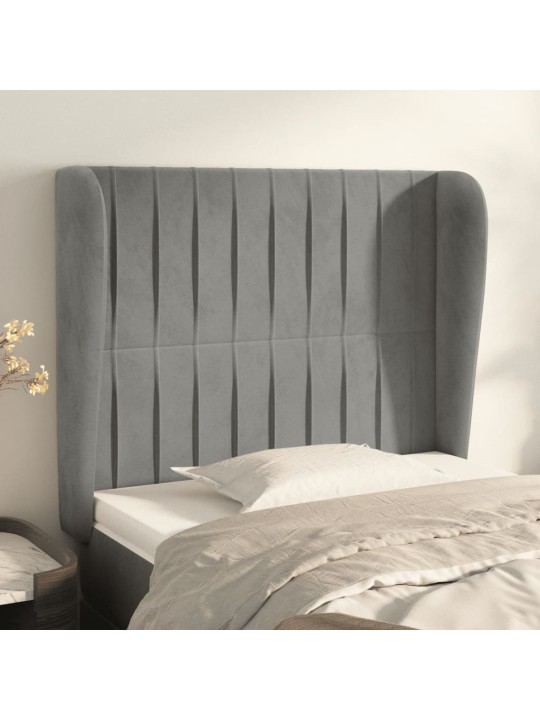 Čelo postele typu ušák světle šedé 93 x 23 x 118/128 cm samet
