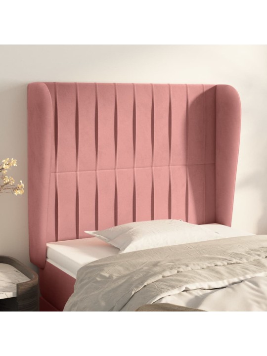 Čelo postele typu ušák růžové 93 x 23 x 118/128 cm samet