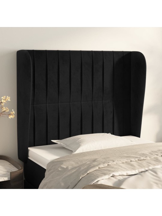 Čelo postele typu ušák černé 103x23x118/128 cm samet