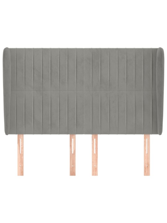 Čelo postele typu ušák světle šedé 147x23x118/128 cm samet