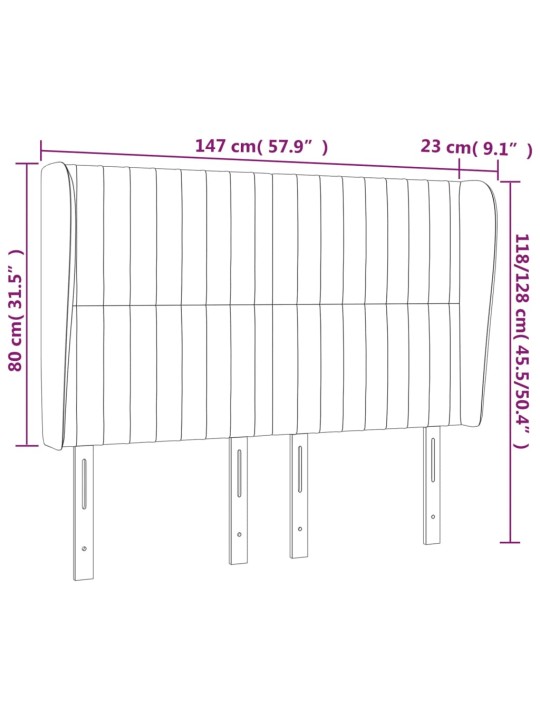 Čelo postele typu ušák světle šedé 147x23x118/128 cm samet