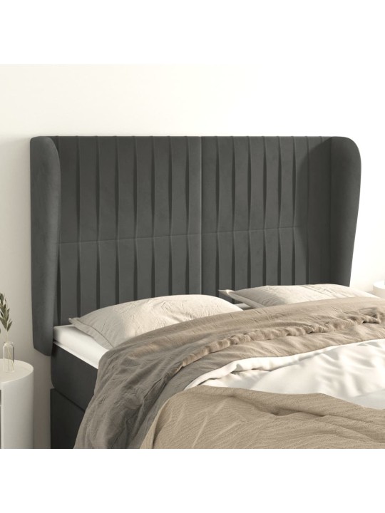 Čelo postele typu ušák tmavě šedé 147x23x118/128 cm samet
