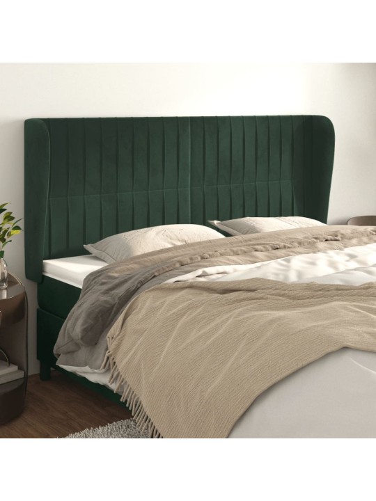 Čelo postele typu ušák tmavě zelená 163x23x118/128 cm samet
