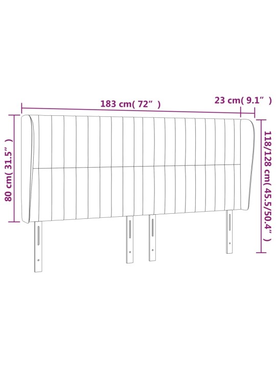Čelo postele typu ušák černé 183x23x118/128 cm samet