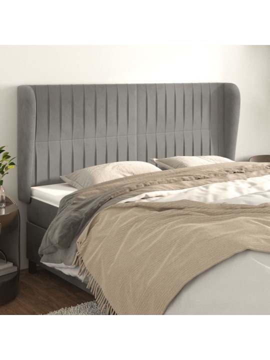 Čelo postele typu ušák světle šedé 203x23x118/128 cm samet