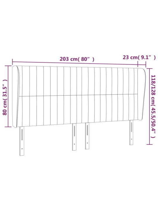 Čelo postele typu ušák tmavě šedé 203x23x118/128 cm samet