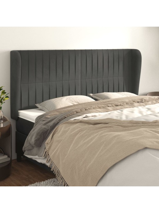 Čelo postele typu ušák tmavě šedé 203x23x118/128 cm samet