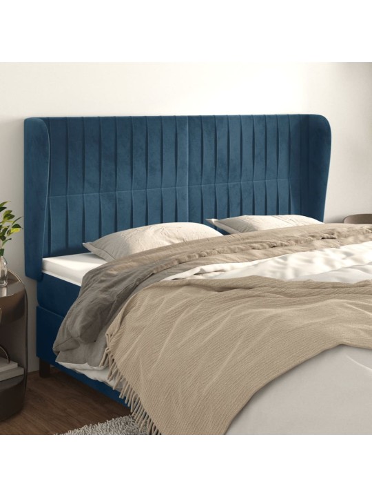 Čelo postele typu ušák tmavě modrá 203x23x118/128 cm samet