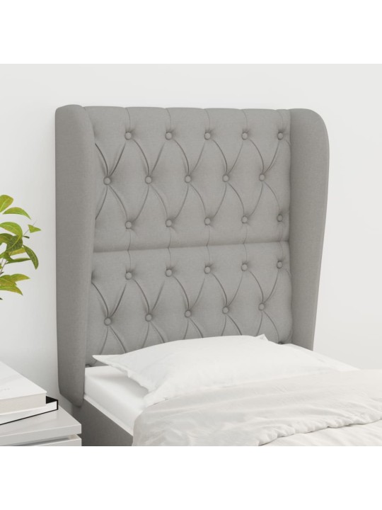 Čelo postele typu ušák světle šedé 83 x 23 x 118/128 cm textil