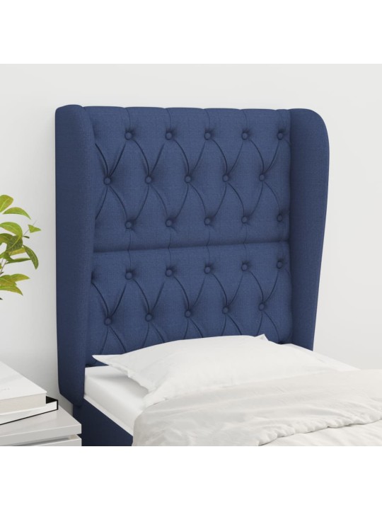 Čelo postele typu ušák modré 83 x 23 x 118/128 cm textil