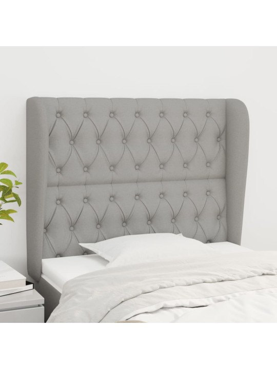 Čelo postele typu ušák světle šedé 93 x 23 x 118/128 cm textil