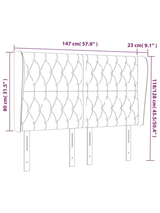 Čelo postele typu ušák tmavě šedé 147x23x118/128 cm textil