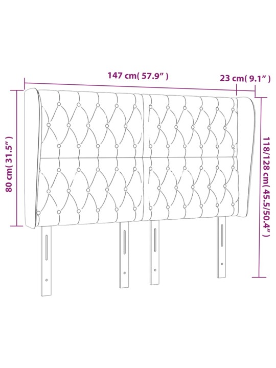 Čelo postele typu ušák modré 147x23x118/128 cm textil