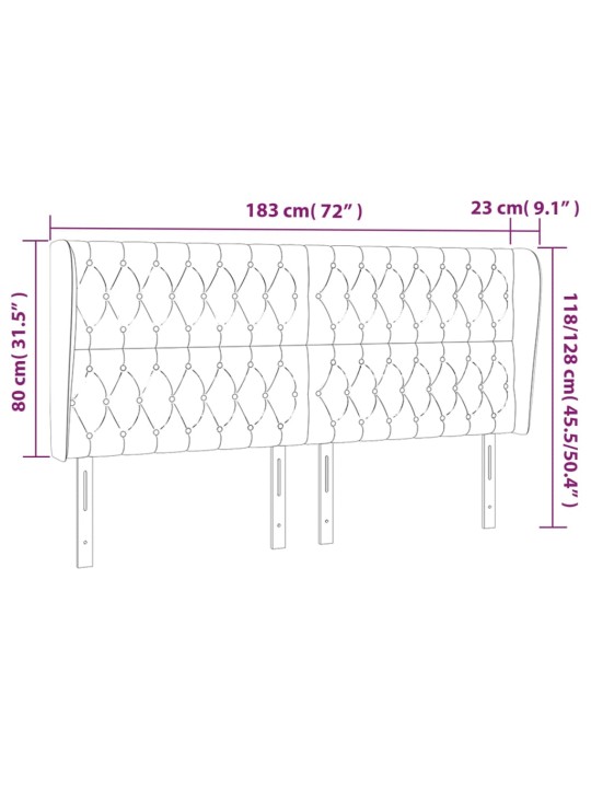 Čelo postele typu ušák tmavě šedé 183x23x118/128 cm textil