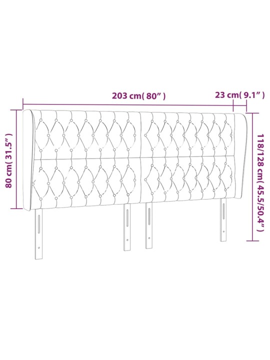 Čelo postele typu ušák tmavě šedé 203x23x118/128 cm textil