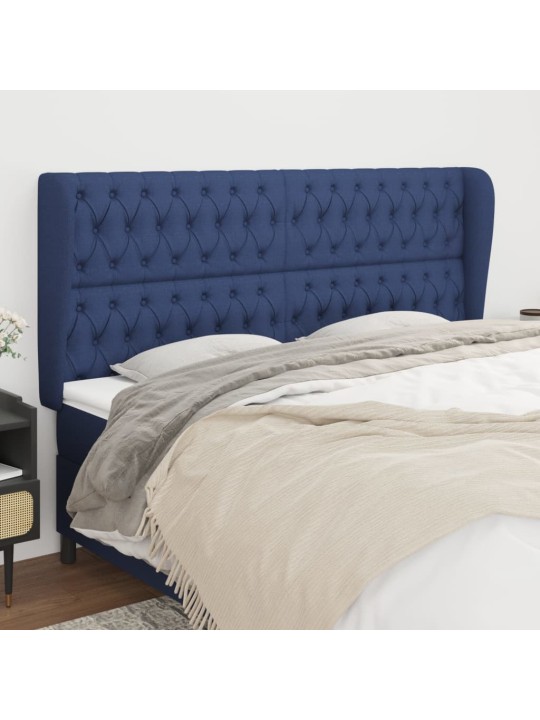 Čelo postele typu ušák modré 203x23x118/128 cm textil