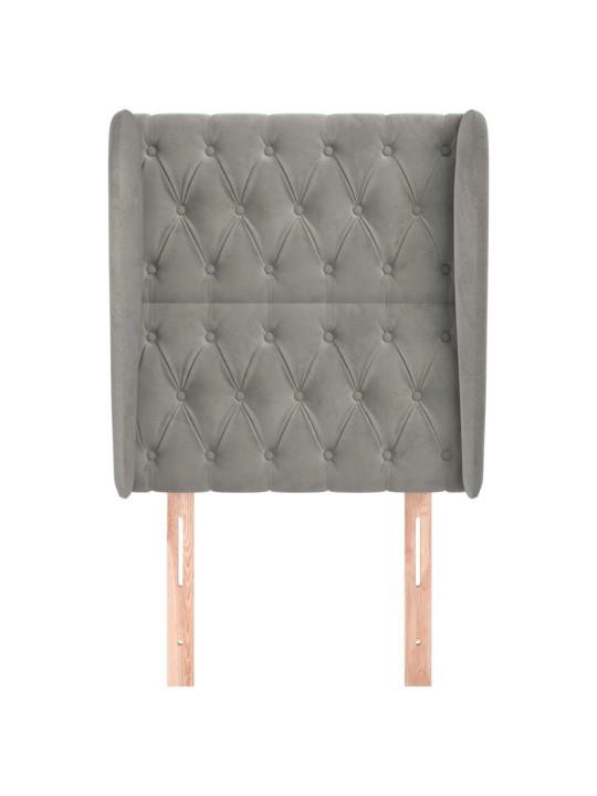 Čelo postele typu ušák světle šedé 83 x 23 x 118/128 cm samet