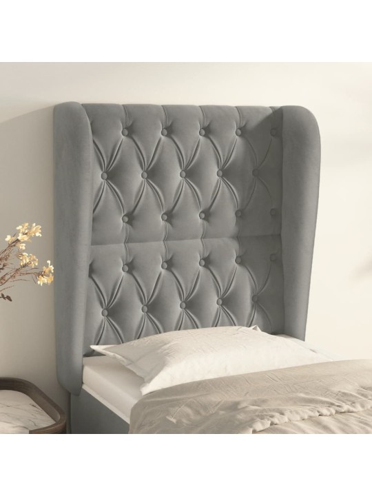 Čelo postele typu ušák světle šedé 83 x 23 x 118/128 cm samet