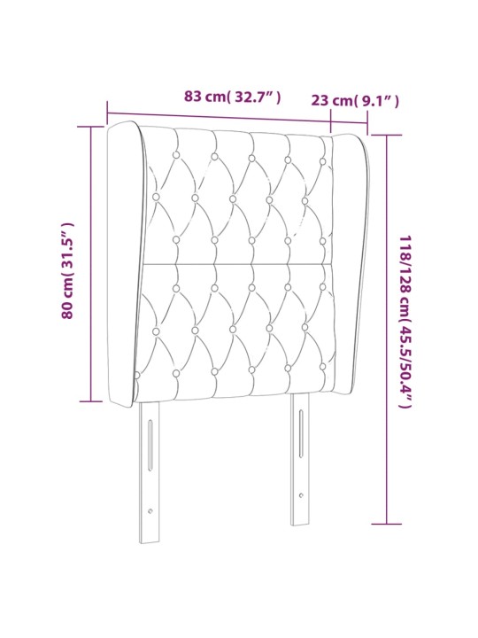 Čelo postele typu ušák tmavě šedé 83 x 23 x 118/128 cm samet