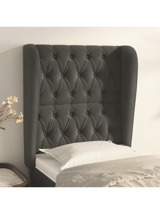 Čelo postele typu ušák tmavě šedé 83 x 23 x 118/128 cm samet