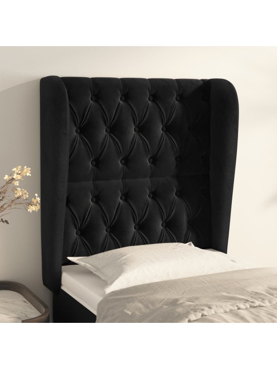 Čelo postele typu ušák černé 83 x 23 x 118/128 cm samet