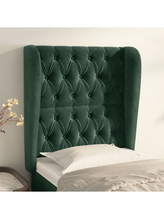 Čelo postele typu ušák tmavě zelené 83 x 23 x 118/128 cm samet