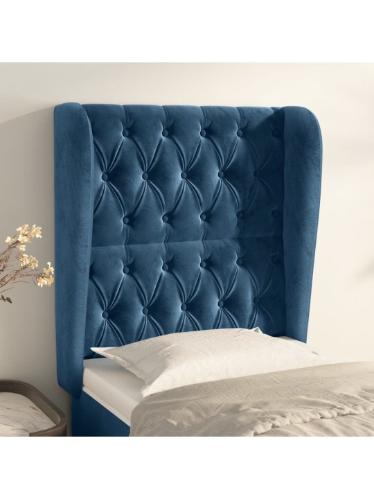 Čelo postele typu ušák tmavě modré 83 x 23 x 118/128 cm samet