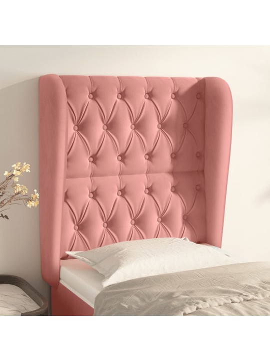 Čelo postele typu ušák růžové 83 x 23 x 118/128 cm samet