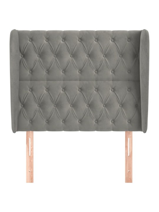 Čelo postele typu ušák světle šedé 93 x 23 x 118/128 cm samet