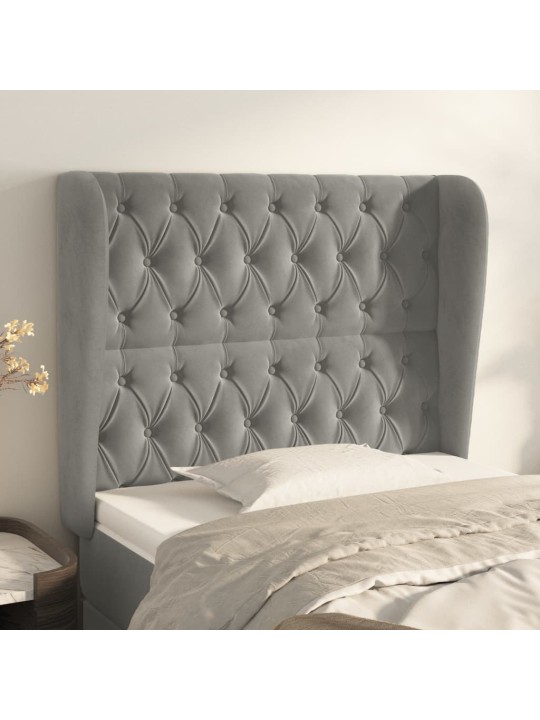 Čelo postele typu ušák světle šedé 93 x 23 x 118/128 cm samet