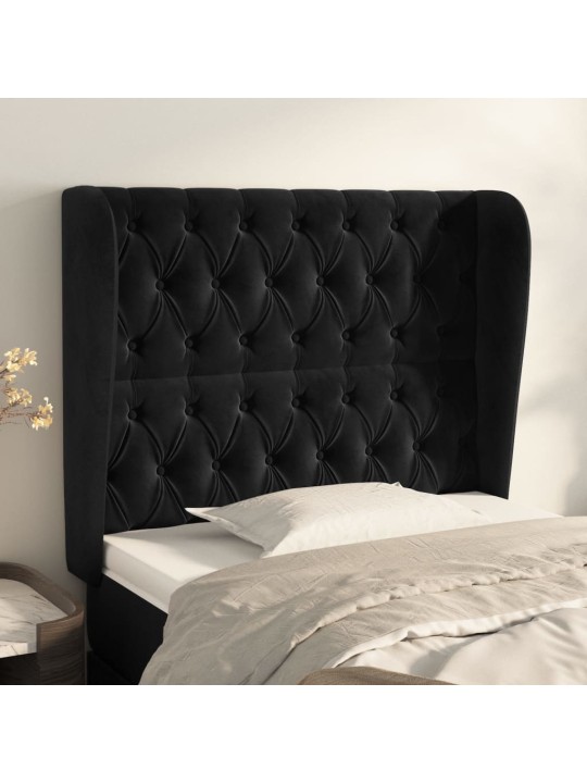 Čelo postele typu ušák černé 93x23x118/128 cm samet