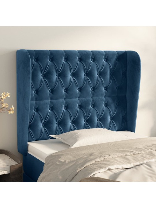 Čelo postele typu ušák tmavě modrá 93x23x118/128 cm samet