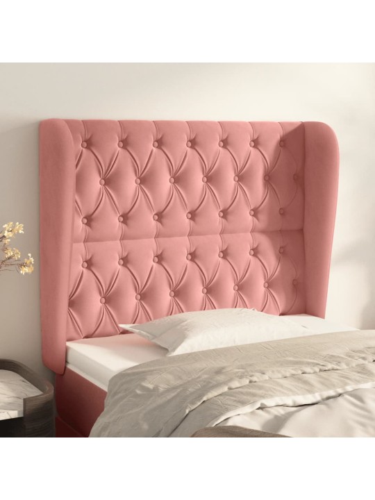 Čelo postele typu ušák růžové 93 x 23 x 118/128 cm samet