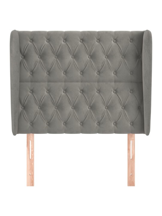 Čelo postele typu ušák světle šedé 103x23x118/128 cm samet
