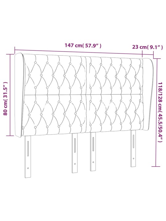 Čelo postele typu ušák světle šedé 147x23x118/128 cm samet