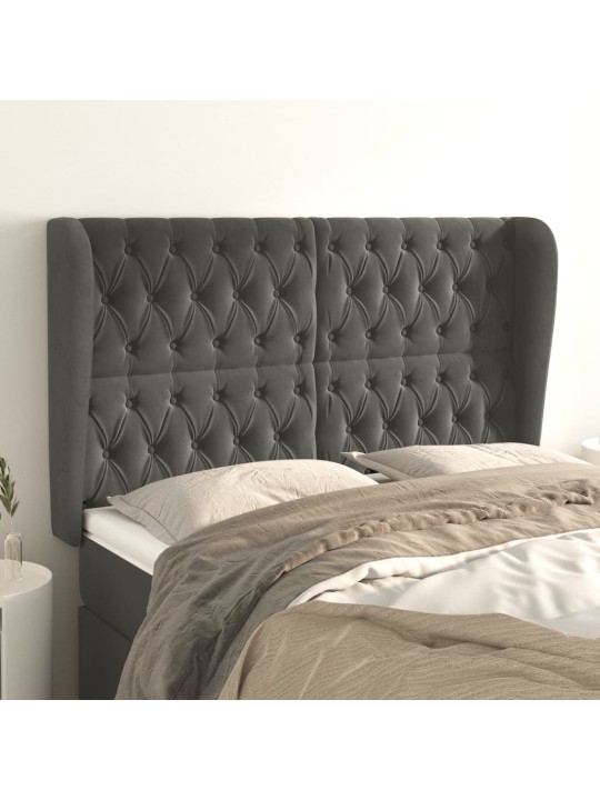 Čelo postele typu ušák tmavě šedé 147x23x118/128 cm samet