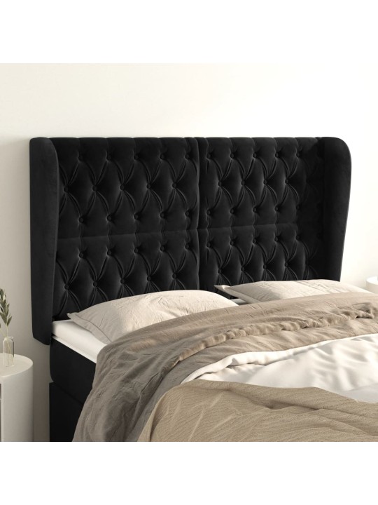 Čelo postele typu ušák černé 147x23x118/128 cm samet