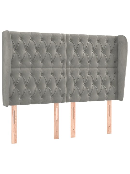 Čelo postele typu ušák světle šedé 163x23x118/128 cm samet