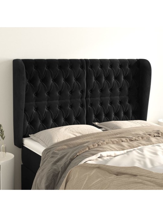 Čelo postele typu ušák černé 163x23x118/128 cm samet