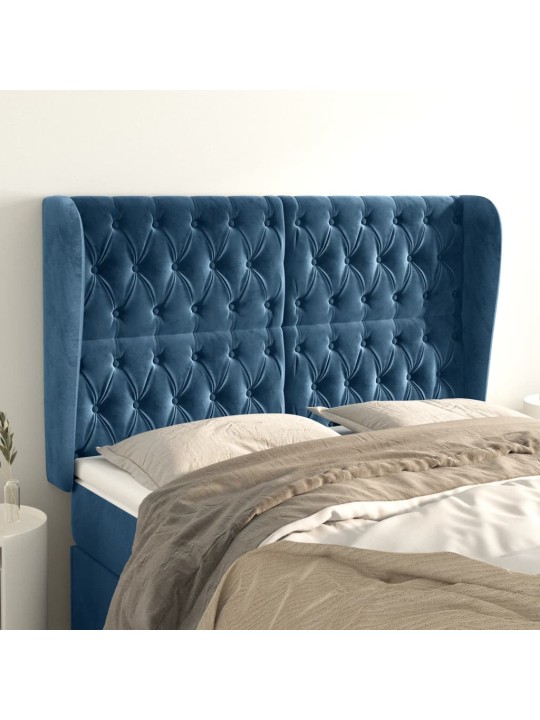 Čelo postele typu ušák tmavě modrá 163x23x118/128 cm samet