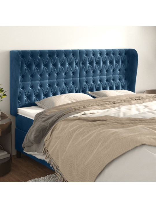 Čelo postele typu ušák tmavě modrá 183x23x118/128 cm samet