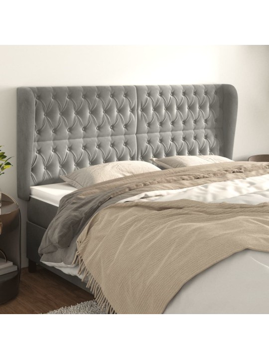 Čelo postele typu ušák světle šedé 203x23x118/128 cm samet